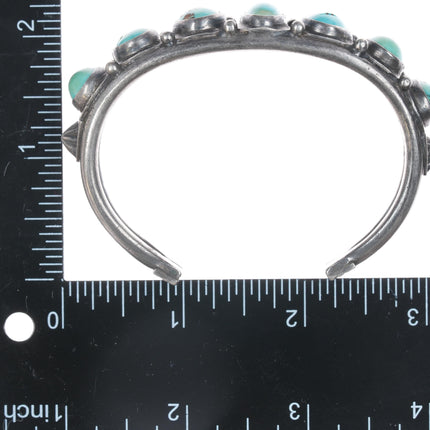 7" 20's-30's Navajo silver turquoise row cuff bracelet