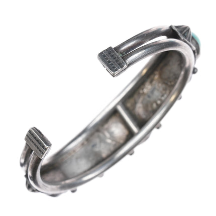 7" 20's-30's Navajo silver turquoise row cuff bracelet