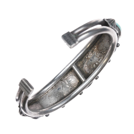 7" 20's-30's Navajo silver turquoise row cuff bracelet