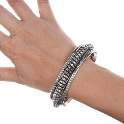 8" Tahe Navajo Sterling twisted wire stamped cuff bracelet