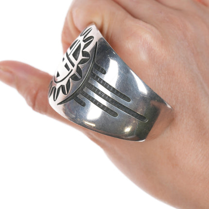 6.75" Bernard Dawahoya (1936-2010) Hopi Overlay silver cuff bracelet with sunface