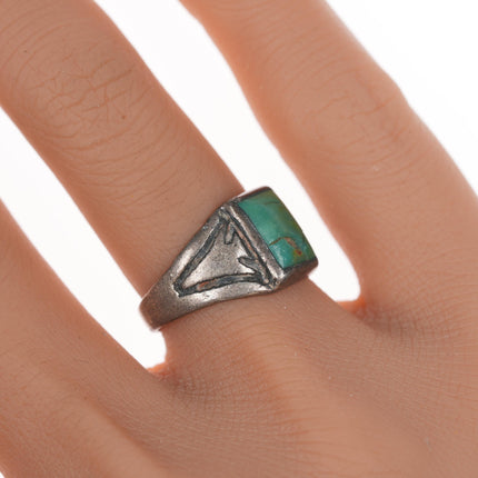 sz6 40's Navajo Curio silver and turquoise arrowhead ring