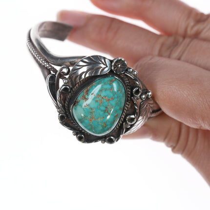 6" Vintage Navajo silver leafwork cuff bracelet with gorgeous turquoise