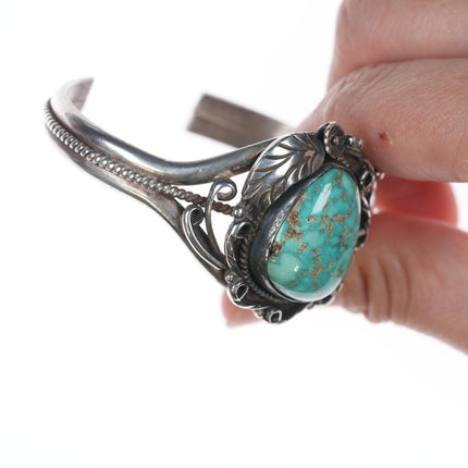 6" Vintage Navajo silver leafwork cuff bracelet with gorgeous turquoise