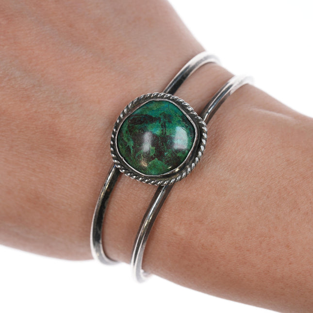 6" Vintage Native American silver and green stone cuff bracelet