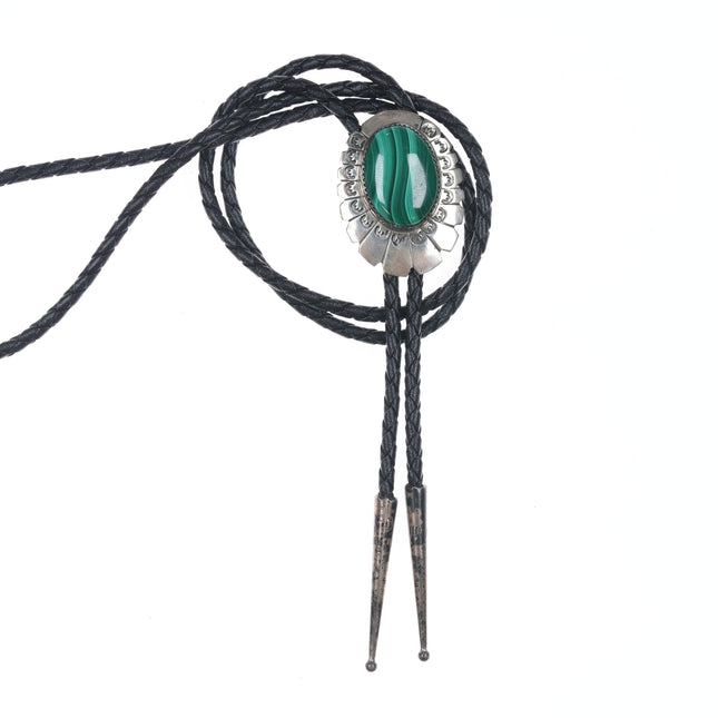 38" Vintage Navajo sterling and malachite bolo tie