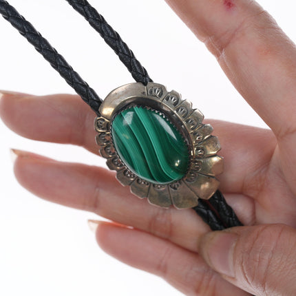 38" Vintage Navajo sterling and malachite bolo tie