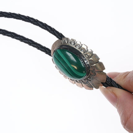 38" Vintage Navajo sterling and malachite bolo tie