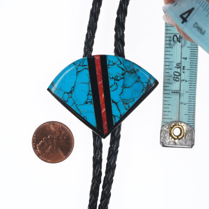 37" Vintage Sterling and stone inlay bolo tie