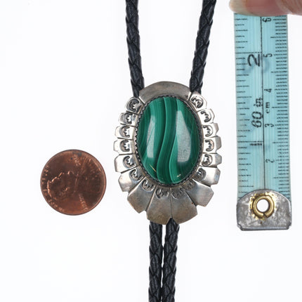 38" Vintage Navajo sterling and malachite bolo tie