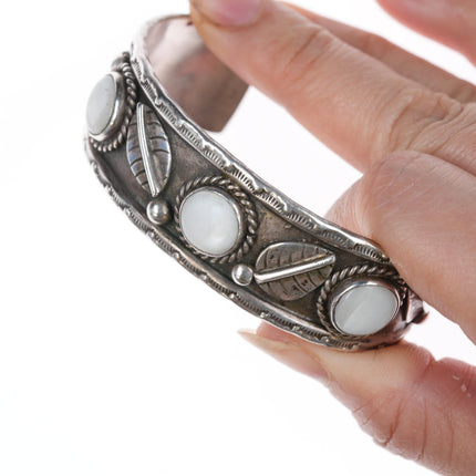 6.5" Vintage Native American silver Mother of pearl cuff bracelet