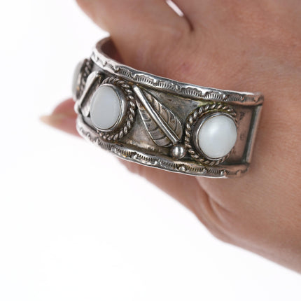 6.5" Vintage Native American silver Mother of pearl cuff bracelet