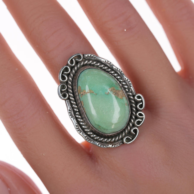 sz6.75 Vintage Navajo silver and green turquoise ring