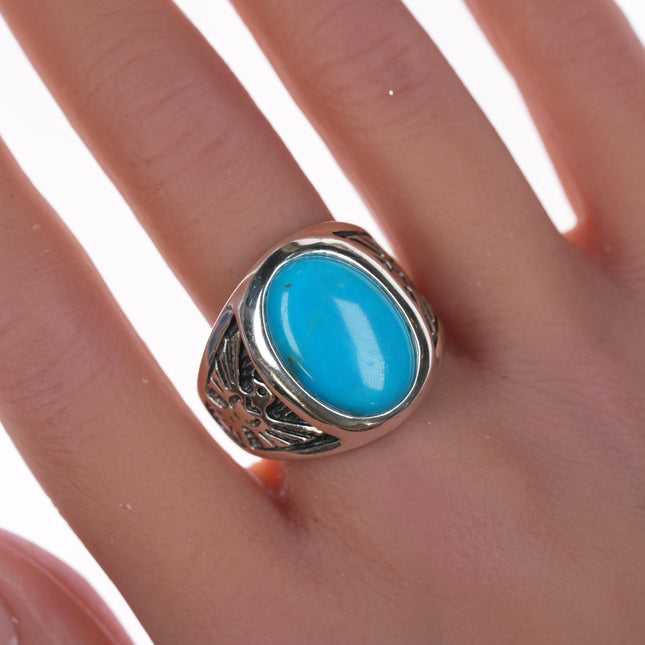 sz11 Southwestern sterling and block turquoise ring