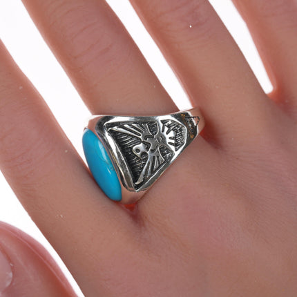 sz11 Southwestern sterling and block turquoise ring