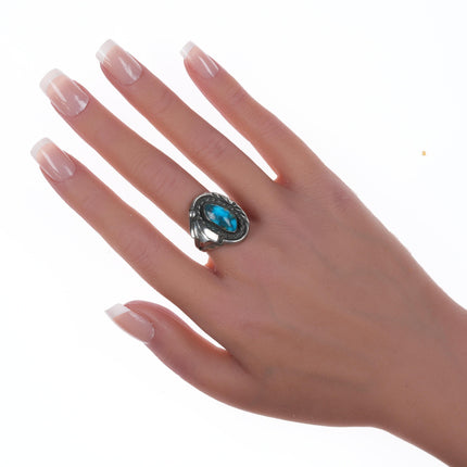 sz7 Sandoval Navajo High grade turquoise and sterling ring