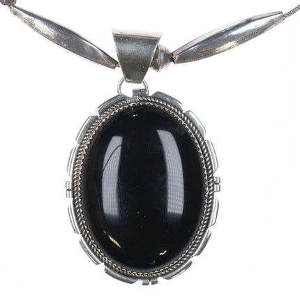 Vintage Navajo silver 30" necklace with large onyx pendant