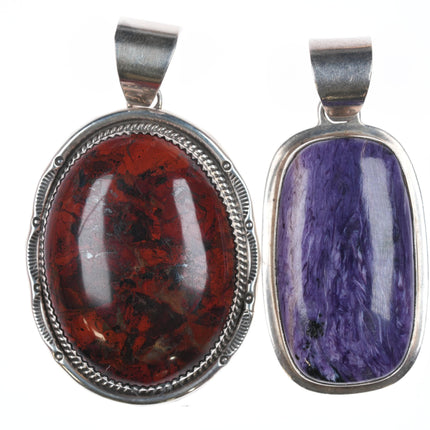 2 Large Southwestern Sterling Purpurite/Jasper Pendants