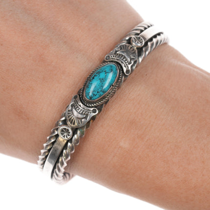 6.25" E Navajo sterling and turquoise twisted wire cuff braclet