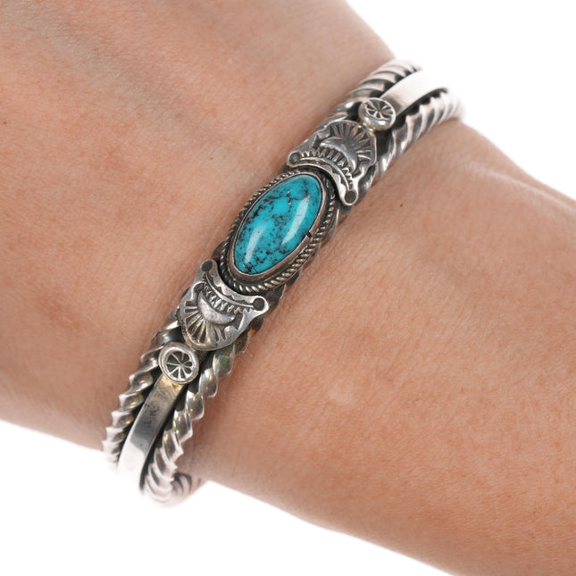 6.25" E Navajo sterling and turquoise twisted wire cuff braclet