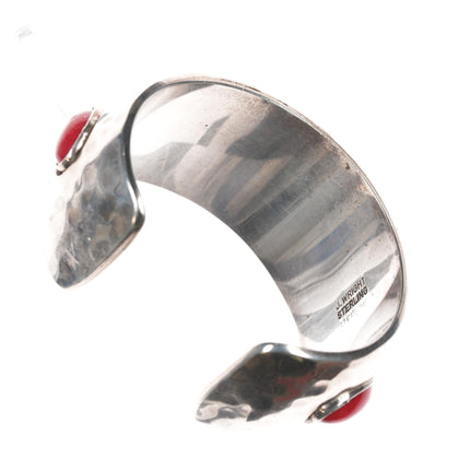 6 1/8" 1980's J Wright Southwestern modernist sterling onyx/red jasper cuff bracelet