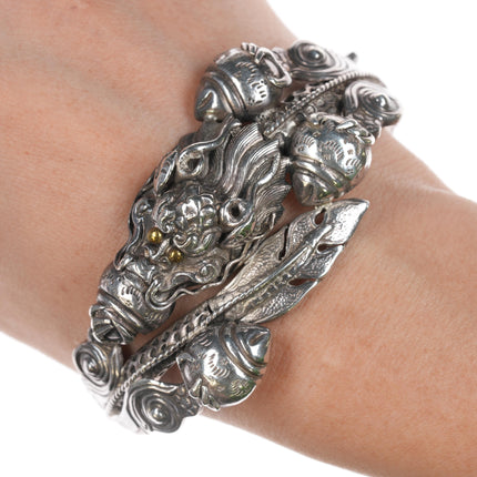 Vintage Asian Sterling dragon bangle bracelet