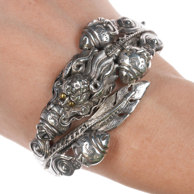 Vintage Asian Sterling dragon bangle bracelet