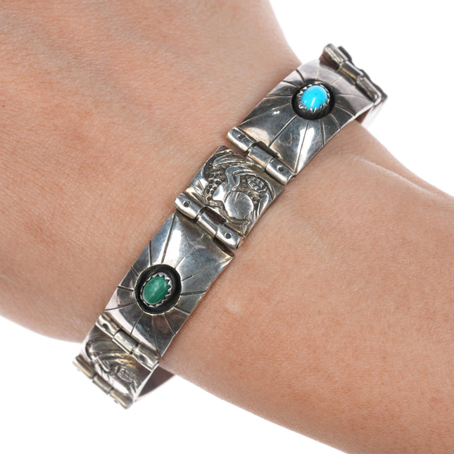 6.5" Vintage Native American sterling multi-stone link bracelet