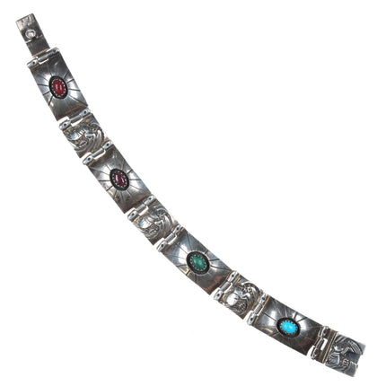 6.5" Vintage Native American sterling multi-stone link bracelet