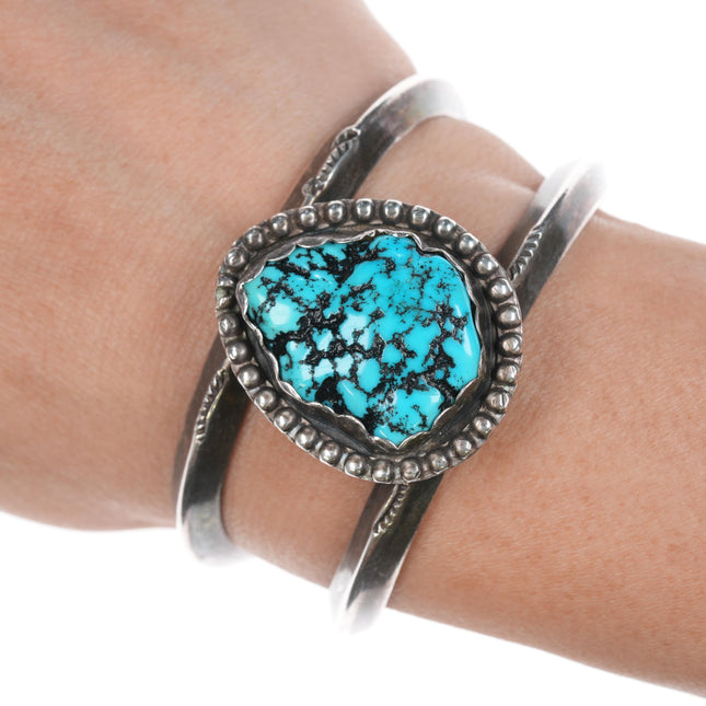 6.25" Vintage Native American sterling and turquoise cuff bracelet