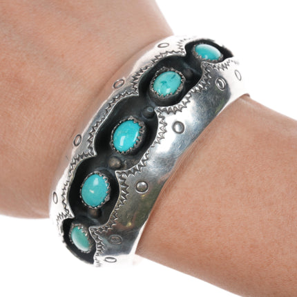 6" Ray Smith Navajo sterling and turquoise shadowbox cuff bracelet