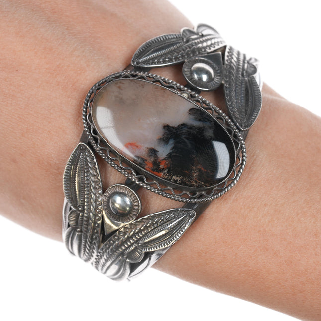 6.5" 1940's Native American silver and agate butterfly cuff bracelet