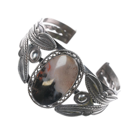 6.5" 1940's Native American silver and agate butterfly cuff bracelet