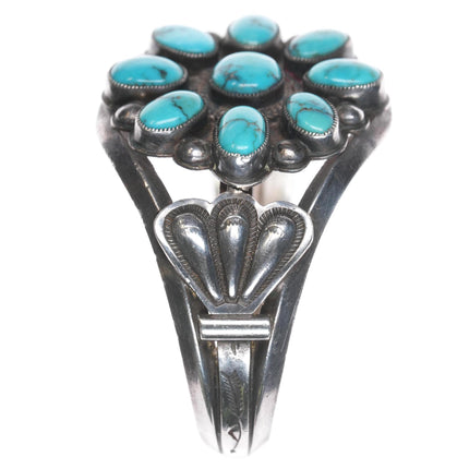 5.75" 30's-40's Navajo silver cluster turquoise cuff bracelet