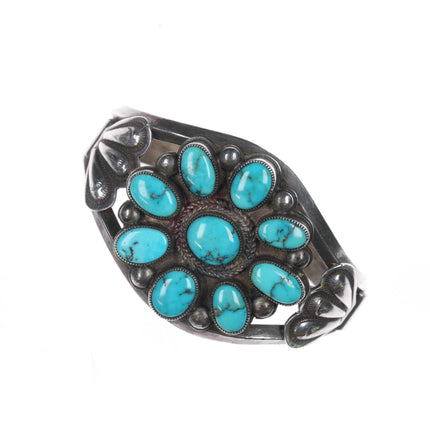 5.75" 30's-40's Navajo silver cluster turquoise cuff bracelet