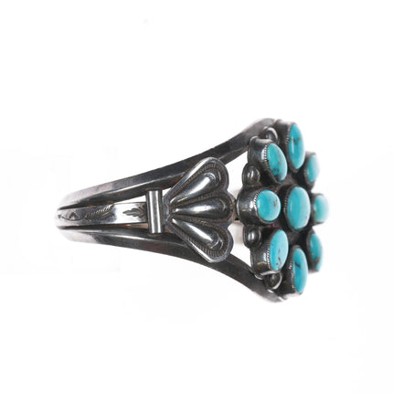 5.75" 30's-40's Navajo silver cluster turquoise cuff bracelet