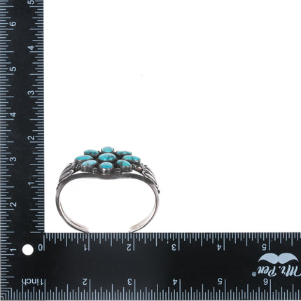 5.75" 30's-40's Navajo silver cluster turquoise cuff bracelet