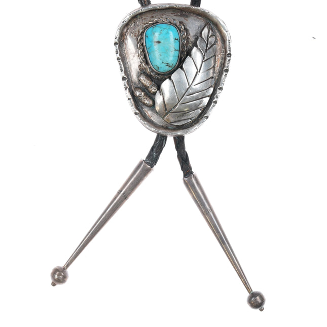 c1970 Vintage Native American sterling and turquoise bolo tie