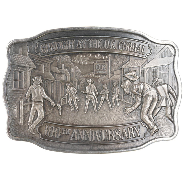 Heavy Sterling Belt buckle Gunfight at the OK Corral 100 Anniversary