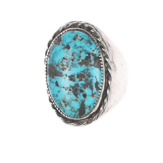 sz10.25 Large Native American sterling and turquoise men's ring