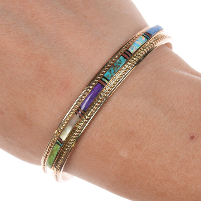 6 5/8" TF Sterling gold filled Sugilite, Turquoise, opal, denim lapis cuff bracelet