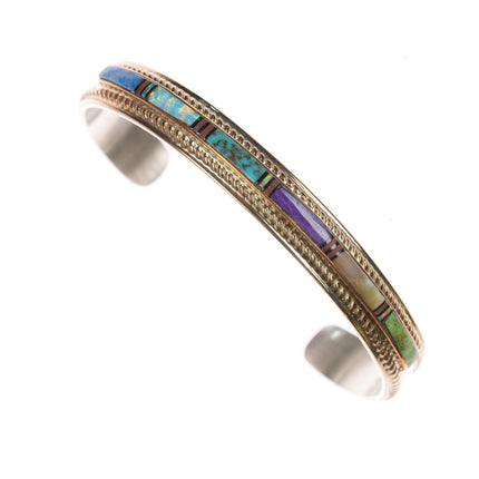 6 5/8" TF Sterling gold filled Sugilite, Turquoise, opal, denim lapis cuff bracelet