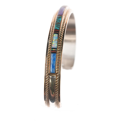 6 5/8" TF Sterling gold filled Sugilite, Turquoise, opal, denim lapis cuff bracelet