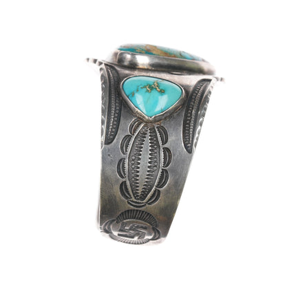 7" 20's-30's Navajo Ingot silver Whirling log High grade turquoise cuff bracelet