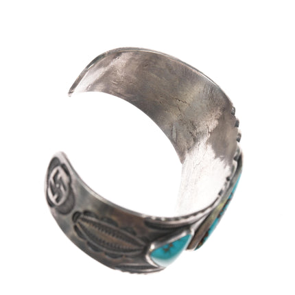 7" 20's-30's Navajo Ingot silver Whirling log High grade turquoise cuff bracelet