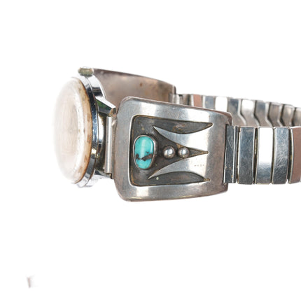 7-8" 1950's Bisbee turquoise Native American overlay sterling watch tips