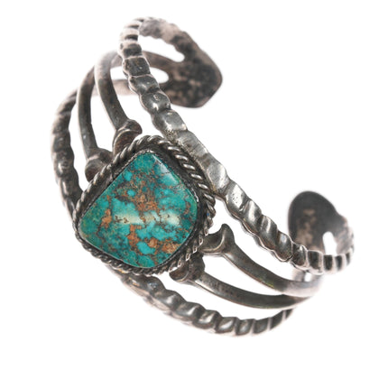 6.5" Old Native American cast silver cuff bracelet with turquoise