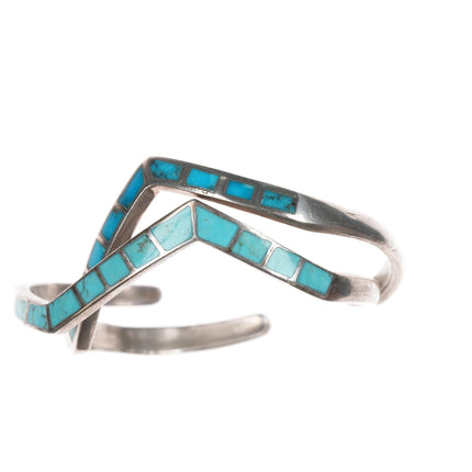 6.25" Vintage Zuni stacking turquoise channel inlay cuff bracelets pair