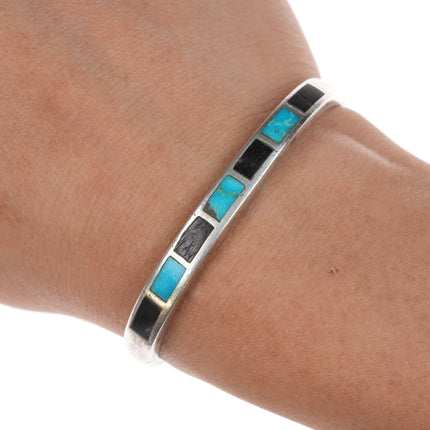 5 3/8" Vintage Zuni Jet and turquoise channel inlay cuff braclet