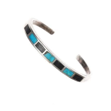 5 3/8" Vintage Zuni Jet and turquoise channel inlay cuff braclet